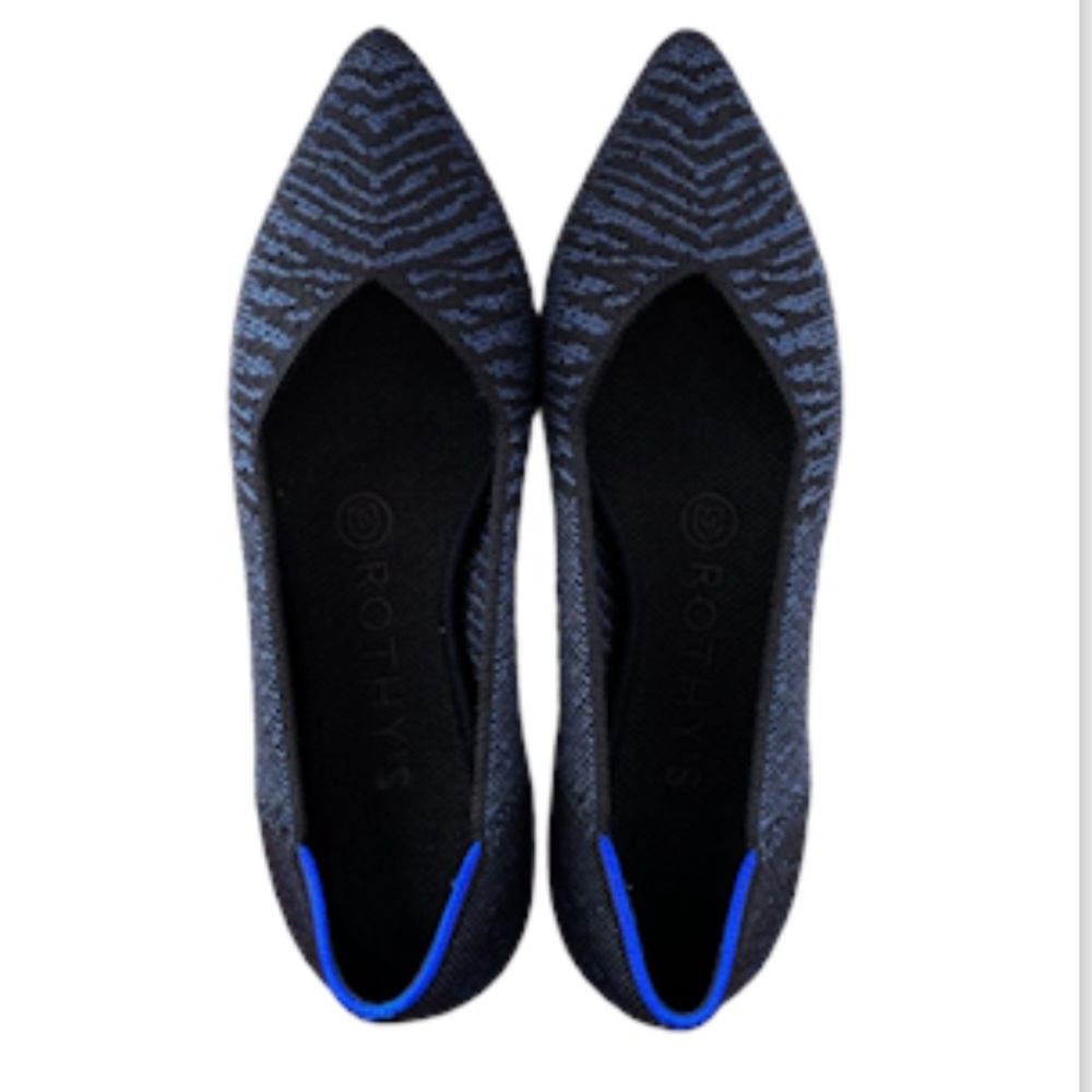 Rothy's The Point in Night Metallic Navy Zebra Tiger Stripe Animal Print Flats 7